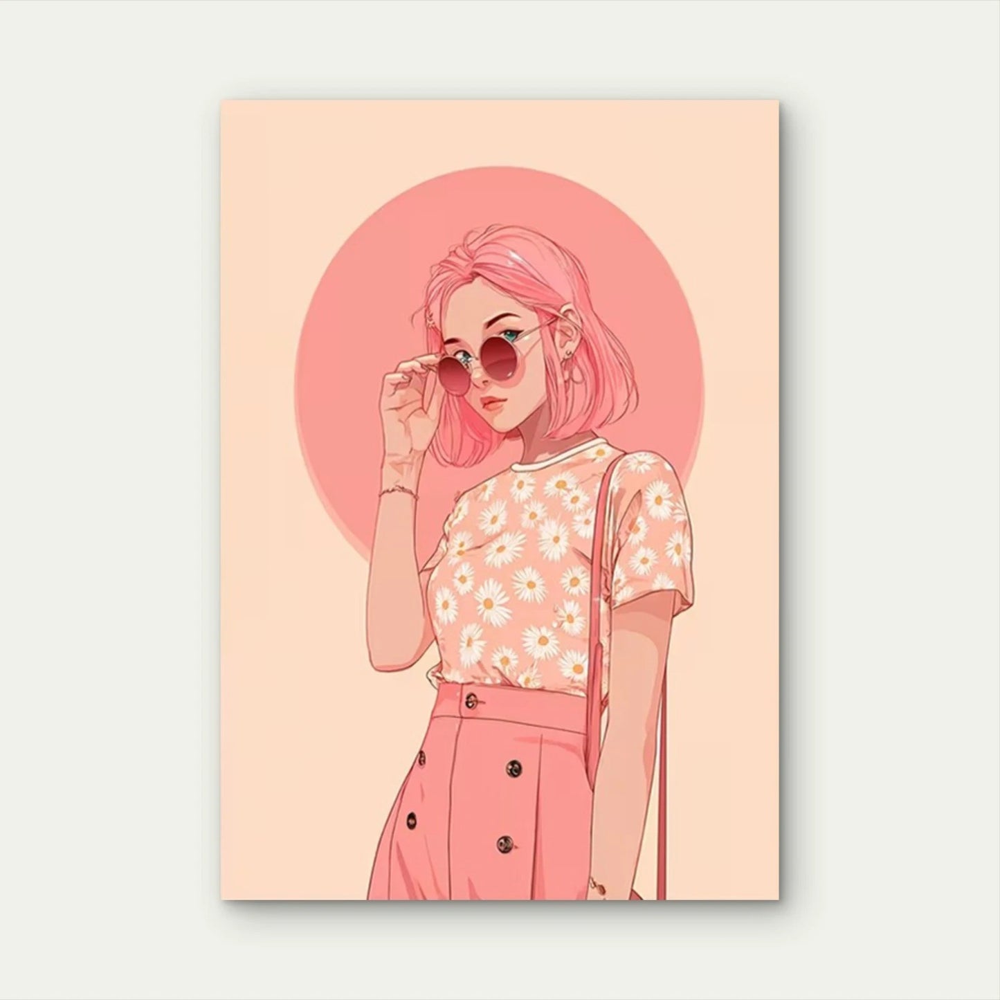 Girly Pink Retro Sun Metal Print Ready to Hang