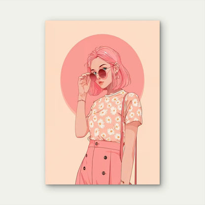 Girly Pink Retro Sun Metal Print Ready to Hang