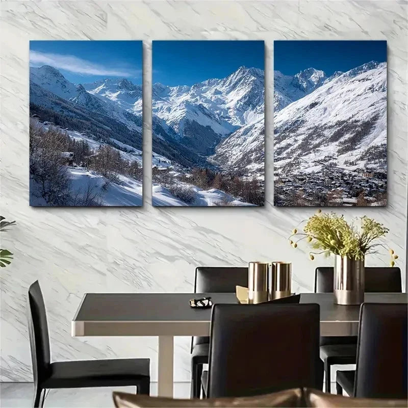 3pcs Alpine Ski Resort France Grave Perfect Wall Art Set Canvas Framed 50x70cm - High Quality Print 100% Australian Made Wall Canvas Ready to Hang - Bella Home Decor
