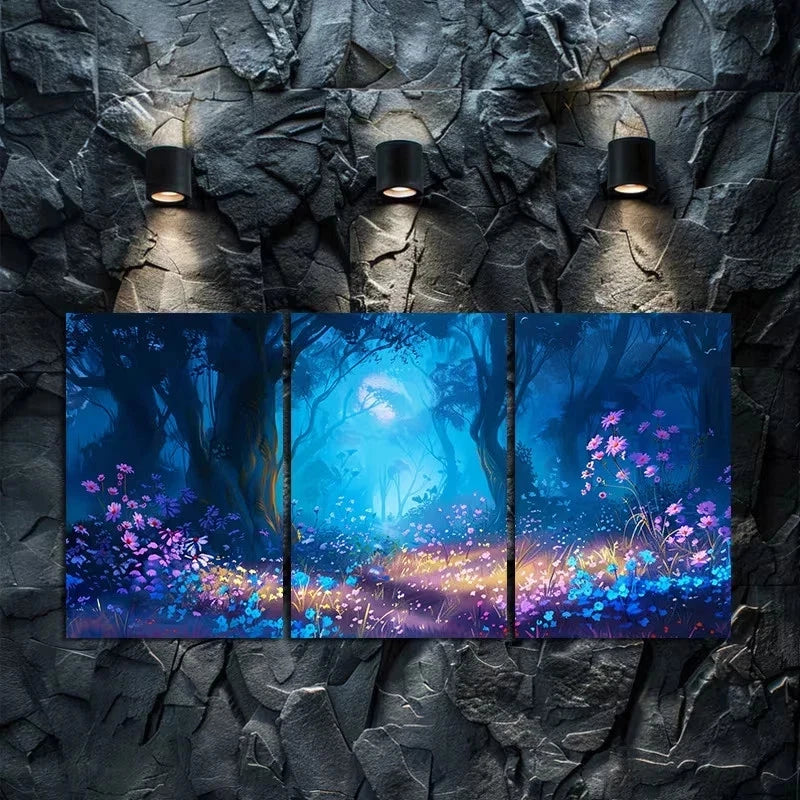 3pcs Spring Night and the Shadows Under the Moon Metal Print Ready to Hang Art