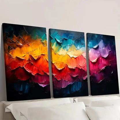 3pcs Vibrant Colorful Textured DB   Wall Art Set Canvas Framed 40x60cm - High Quality Print 100% Australian Made Wall Canvas Ready to Hang