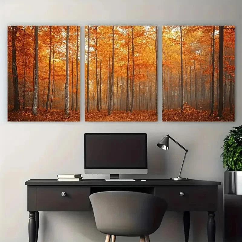 3pcs Abstract Autumn Forest Orange Brown Toned Wall Art Set Canvas Framed 40x60cm - High Quality Print 100% Australian Made Wall Canvas Ready to Hang - Bella Home Decor