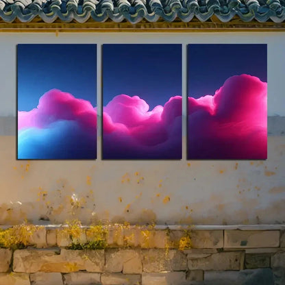 3pcs Vibrant Pink Beautiful Sky Illustration Metal Print Ready to Hang Art