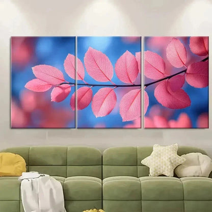 3pcs Pink Leaves Bright Blue Sky Rustic Modern Wall Art Set Canvas Framed 50x70cm - High Quality Print 100% Australian Made Wall Canvas Ready to Hang