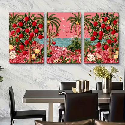 3pcs Trendy Red Italian Summer Landscapes Metal Print Ready to Hang Art