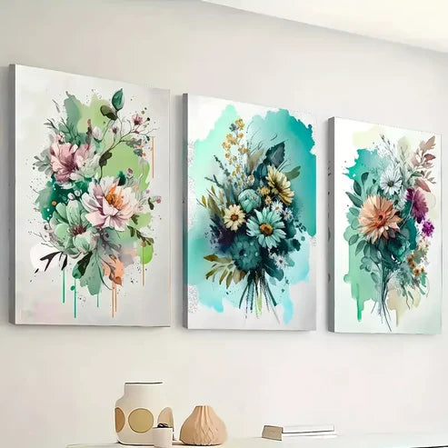 3pcs watercolor wild flowers, fashionable floral Wall Art Canvas Unframed - High Quality Print 100% Australian Made Wall Canvas