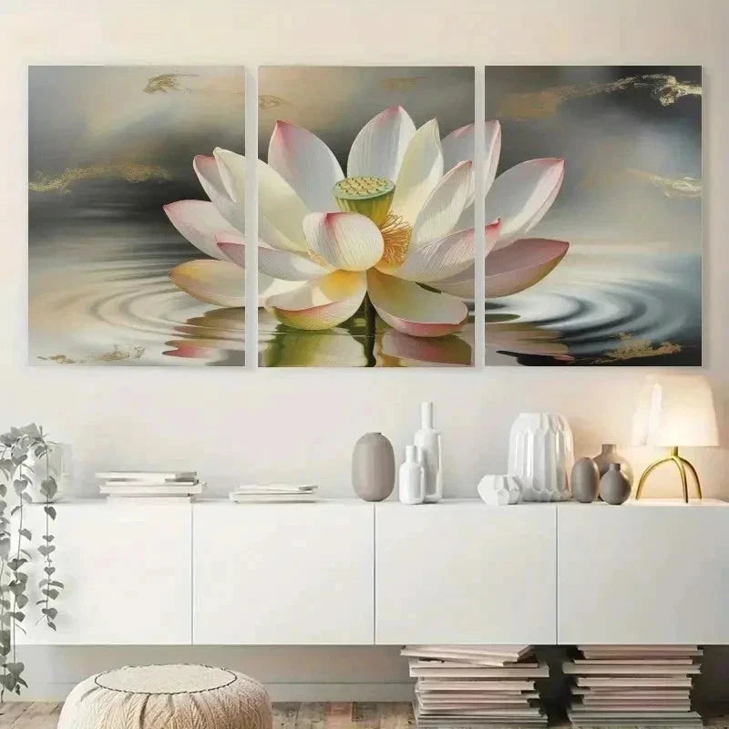 3pcs Serene for Lotus Flower & Watercolor  Wall Art Set Canvas Framed 40x60cm - High Quality Print 100% Australian Made Wall Canvas Ready to Hang