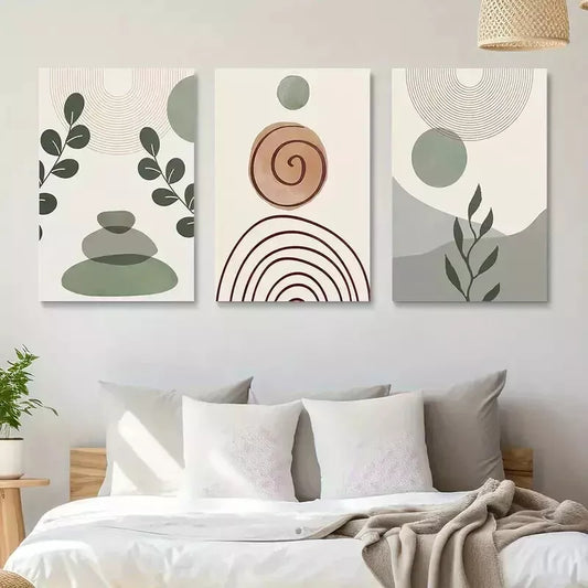 3pcs Abstract Sage Green Bohemian Wall Art Set Canvas Framed 50x70cm - High Quality Print 100% Australian Made Wall Canvas Ready to Hang