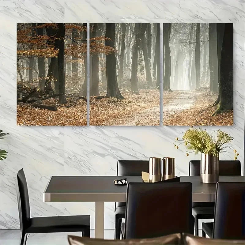 3pcs Foggy Autumn Forest Fall Metal Print Ready to Hang Art - Bella Home Decor