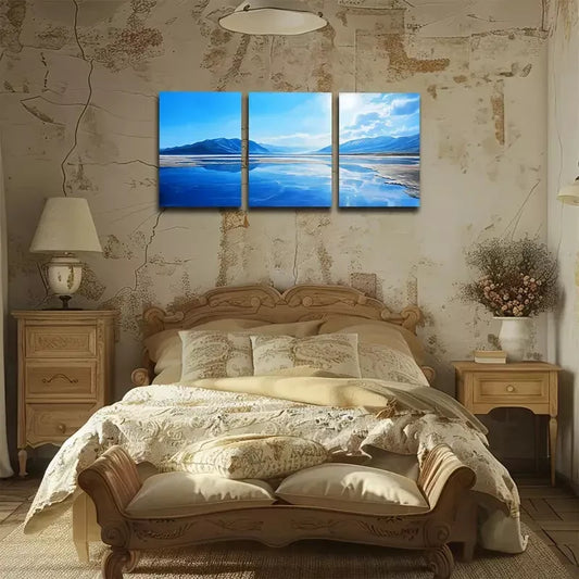 3pcs Clear Blue Skies And Lakes Wall Art Set Canvas Framed 40x60cm - High Quality Print 100% Australian Made Wall Canvas Ready to Hang