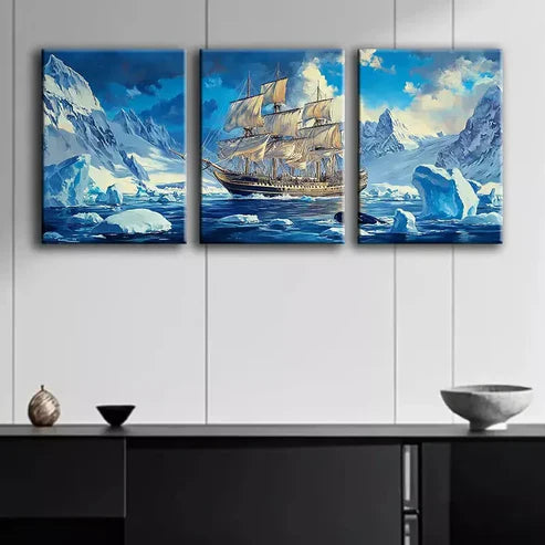 3pcs Glacier Sailboat Art Canvas Unframed - High Quality Print 100% Australian Made Wall Canvas - Bella Home Decor