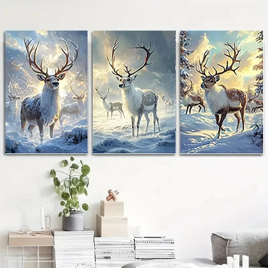 3pcs Wonderland Vintage Style Rudolph Wall Art Set Canvas Framed 50x70cm - High Quality Print 100% Australian Made Wall Canvas Ready to Hang
