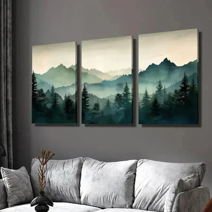 3pcs Foggy Mountains and Forest Landscape Wall Art Set Canvas Unframed - High Quality Print 100% Australian Made Wall Canvas - Bella Home Decor
