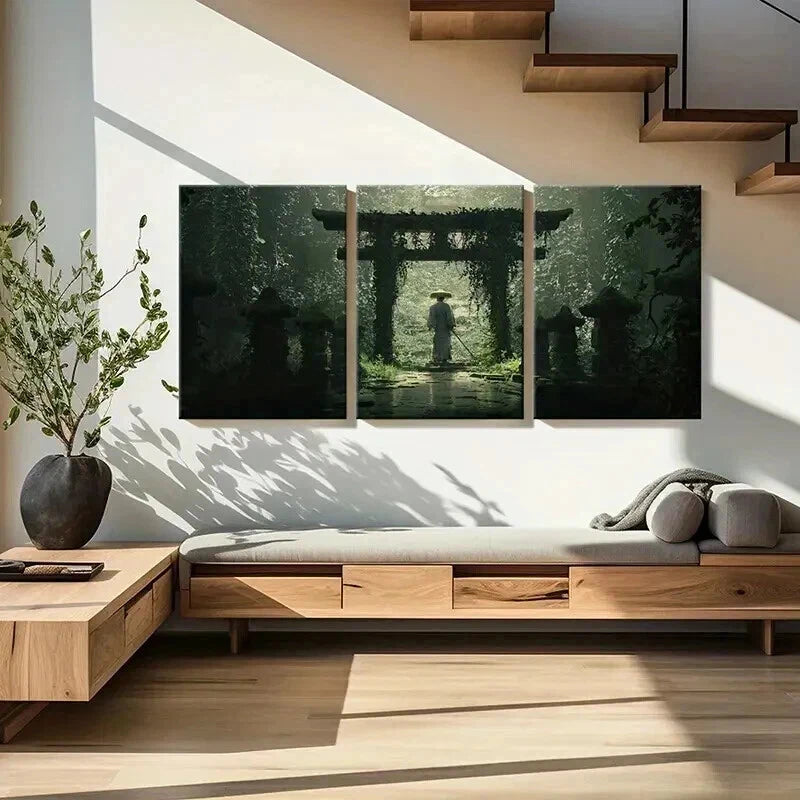 3pcs Japanese Anime Characters Torii Samurai Wall Art Set Canvas Framed 60x90cm - High Quality Print 100% Australian Made Wall Canvas Ready to Hang - Bella Home Decor