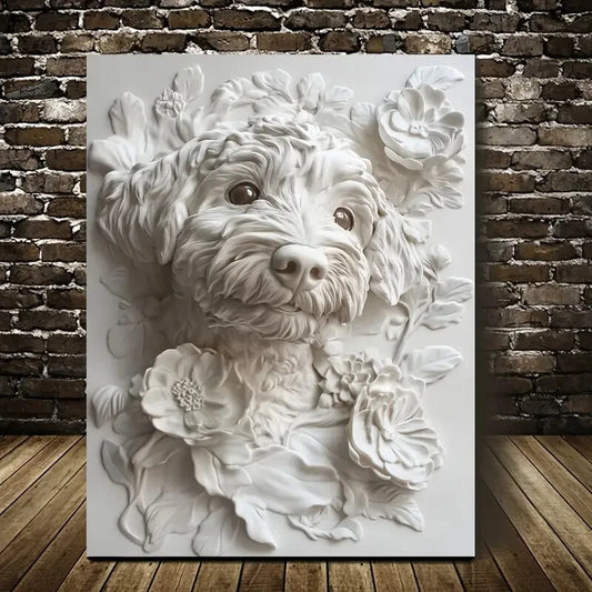 Bella The Schnoodle Surrounded by Flowers 40x60cm Metal Print Ready to Hang