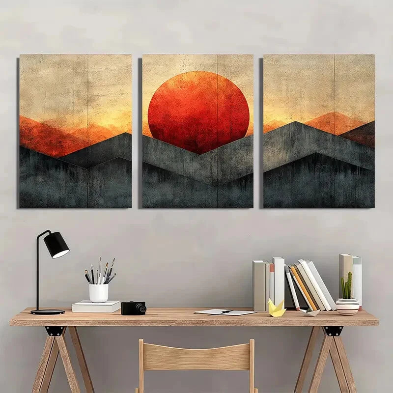 3pcs Geometric Brown Gray Pastel Abstract Metal Print Ready to Hang Art - Bella Home Decor
