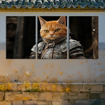 3pcs Cat in Armor Warrior Portrait Metal Print Ready to Hang Art - Bella Home Decor