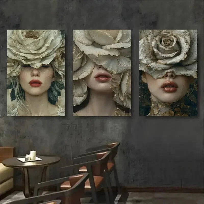 3pcs Dreamy Neutral Tones Headpieces Perfect Wall Art Set Canvas Framed 50x70cm - High Quality Print 100% Australian Made Wall Canvas Ready to Hang - Bella Home Decor