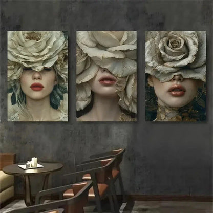 3pcs Dreamy Neutral Tones Headpieces Perfect Wall Art Set Canvas Framed 50x70cm - High Quality Print 100% Australian Made Wall Canvas Ready to Hang - Bella Home Decor