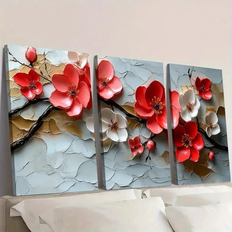 3pcs Blossom Painting Texture Floral  TF   Wall Art Set Canvas Framed 40x60cm - High Quality Print 100% Australian Made Wall Canvas Ready to Hang - Bella Home Decor