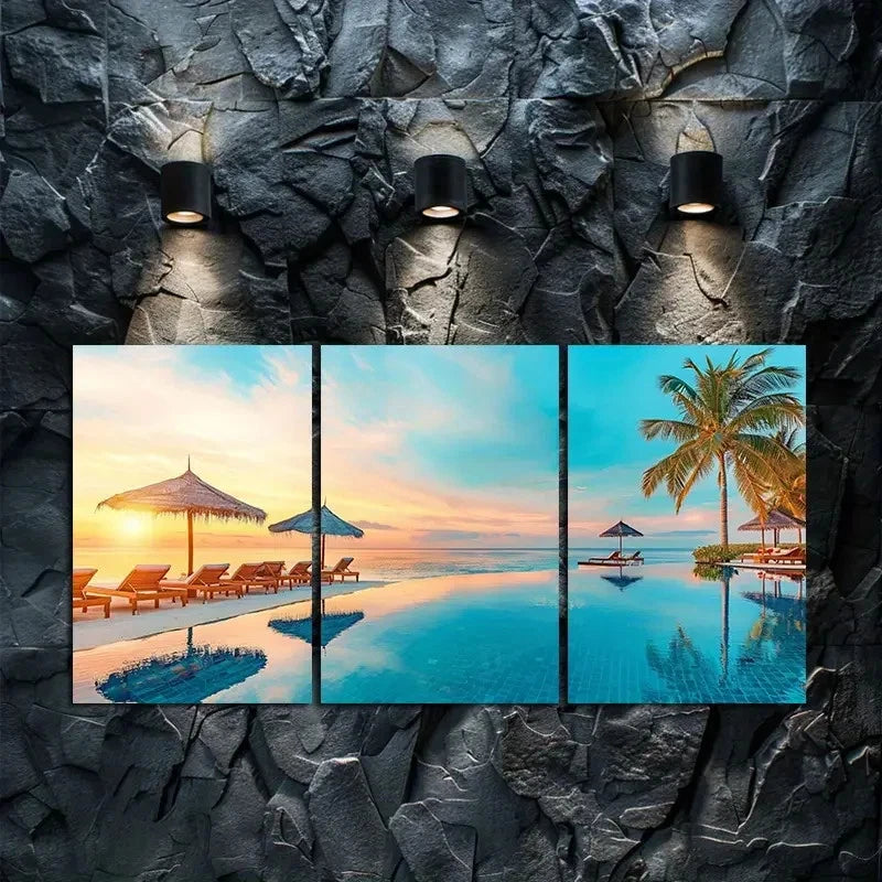 3pcs Maldives Sunset & Palm Trees in Australia Wall Art Set Canvas Framed 60x90cm - High Quality Print 100% Australian Made Wall Canvas Ready to Hang