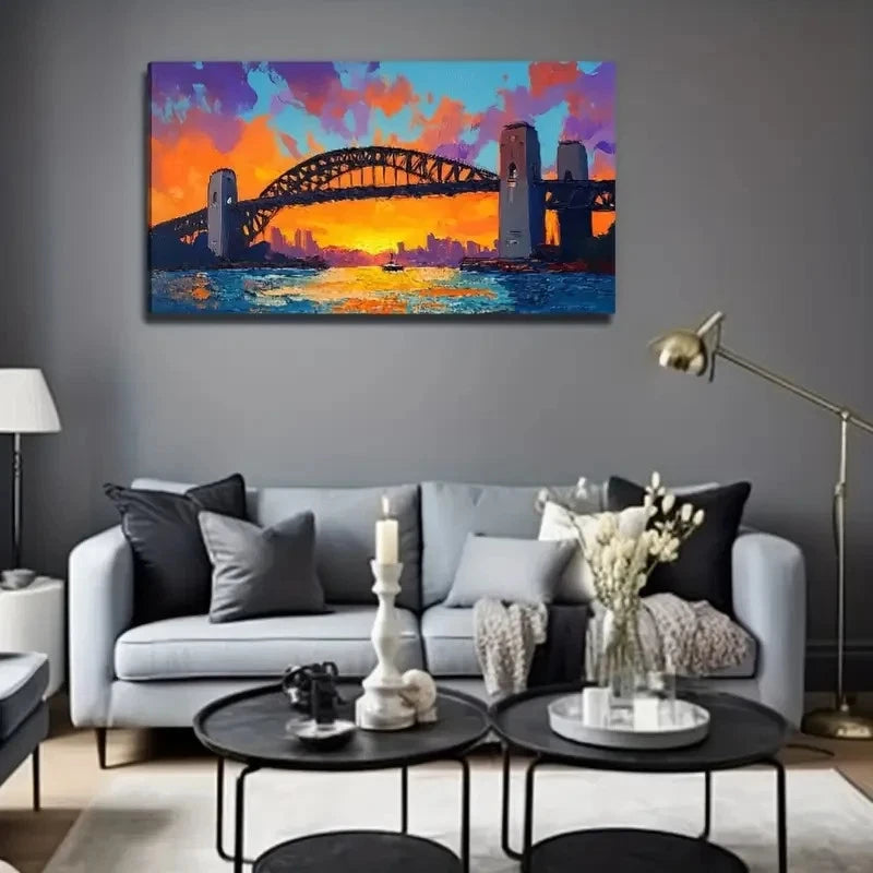 Colorful Landscape Iron Bridge Wall Art Canvas Office Home Room Framed 120x60cm