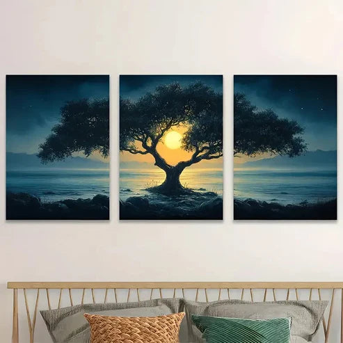 3pcs Tree In The Moonlight Cool Décor e Wall Art Set Canvas Unframed - High Quality Print 100% Australian Made Wall Canvas
