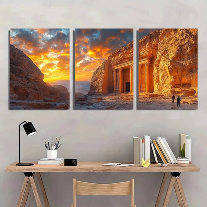 3pcs Petra Travel Painting Brown Themed Metal Print Ready to Hang Art - Bella Home Decor
