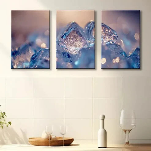 3pcs A Close Up of Ice Cubes Wall Art Canvas Unframed - High Quality Print 100% Australian Made Wall Canvas