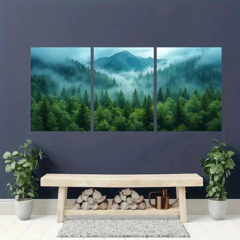 3pcs Landscape Photography Foggy Alpine Scene Metal Print Ready to Hang Art - Bella Home Decor