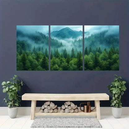 3pcs Landscape Photography Foggy Alpine Scene Metal Print Ready to Hang Art - Bella Home Decor
