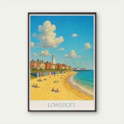 Lowestoft Vintage Coastal Lighthouse & Beach Scene Travel Poster Print Wall Art