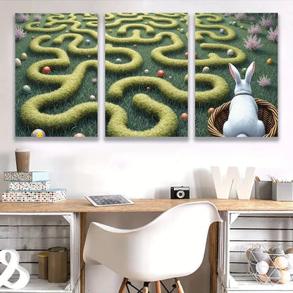 3pcs Lush Green Maze & Bunny Design  Wall Art Set Canvas Framed 50x70cm - High Quality Print 100% Australian Made Wall Canvas Ready to Hang