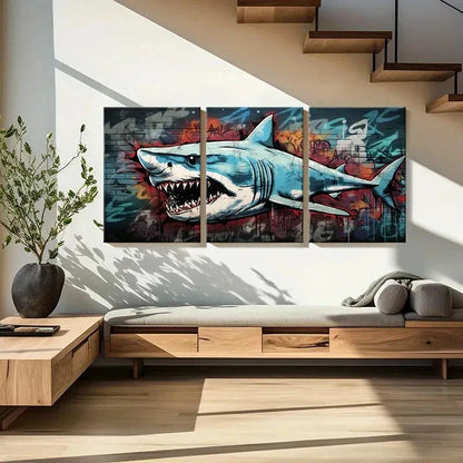 3pcs Shark Street Graffiti Style Urban Art Metal Print Ready to Hang Art - Bella Home Decor