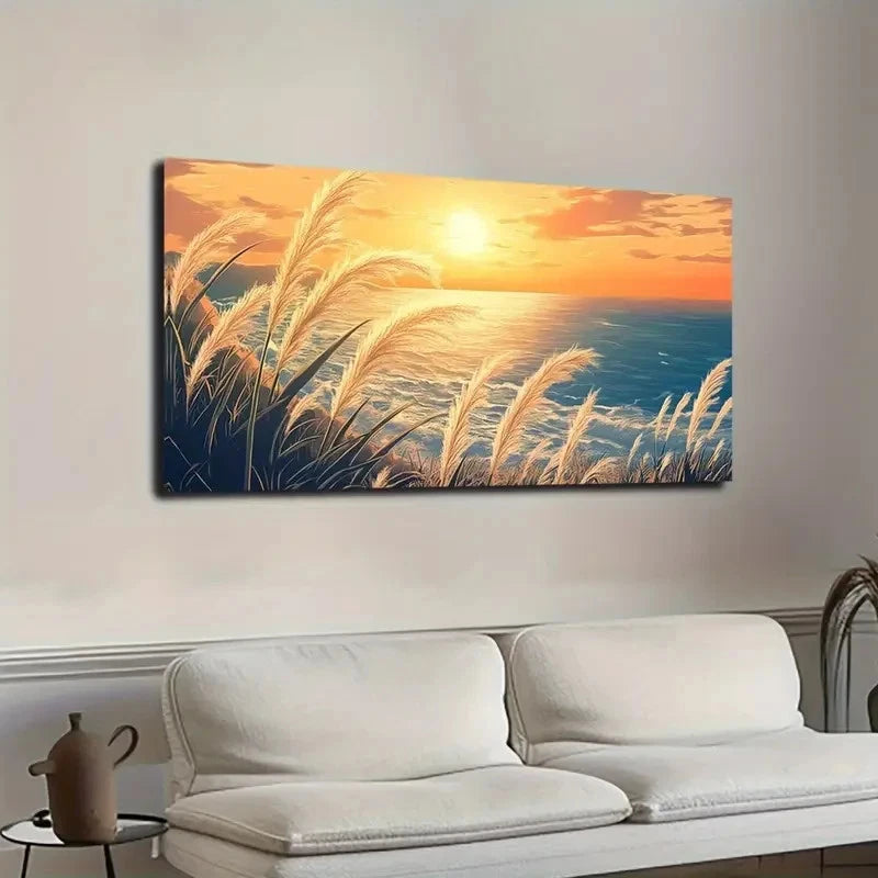 Glowing Sunlight And Waves Wall Art canvas office home room framed 120x60cm