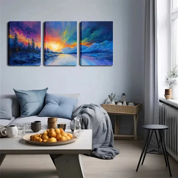 3pcs Colorful Sky And Glacier Wall Art Set Canvas Framed 60x90cm - High Quality Print 100% Australian Made Wall Canvas Ready to Hang - Bella Home Decor