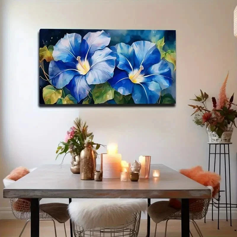 Elegant Blue Trumpet Flowers Wall Art Canvas Office Home Room Framed 120x60cm