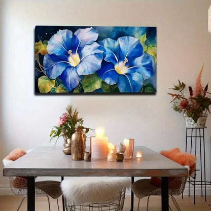 Elegant Blue Trumpet Flowers Wall Art Canvas Office Home Room Framed 120x60cm