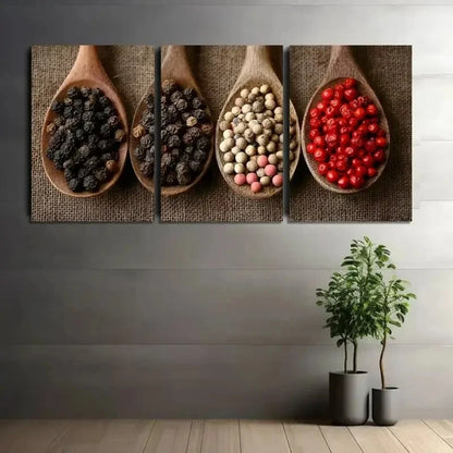 3pcs Four Types of Pepper on Kitchen Metal Print Ready to Hang Art - Bella Home Decor