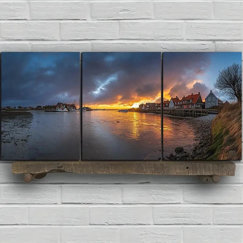 3pcs The Cottage by The Lake Scenery Metal Print Ready to Hang Art - Bella Home Decor