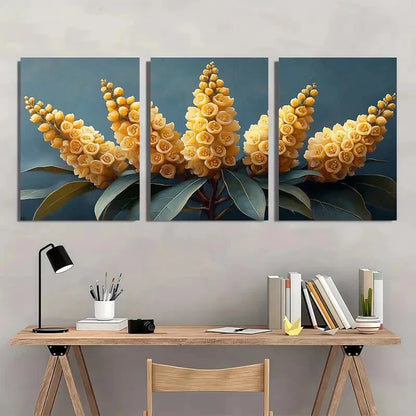 3pcs Yellow Laurel Flower Art Nature Metal Print Ready to Hang Art - Bella Home Decor