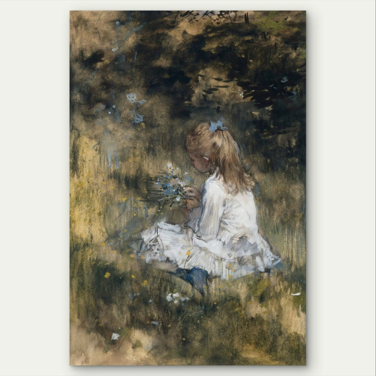 Classical Young Girl In Flower Field Vintage 40x60cm Metal Print Ready to Hang