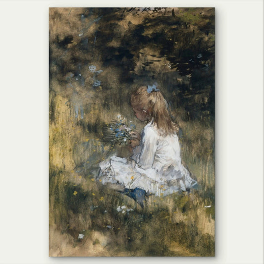 Classical Young Girl In Flower Field Vintage 40x60cm Metal Print Ready to Hang