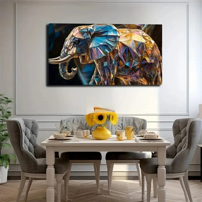 Abstract Elephant Crystal Wall Art Canvas Office Home Room Framed 120x60cm - Bella Home Decor