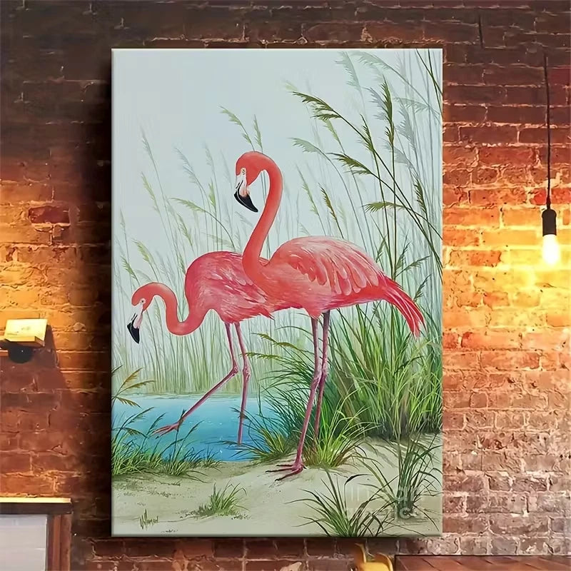 Vibrant Pink Flamingo by the Oasis Shore 60x90cm Home Decor Wall Print Art