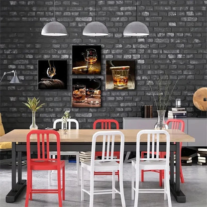 4pcs Cigar Wine Whisky Canvas Prints Wall Art Canvas Framed