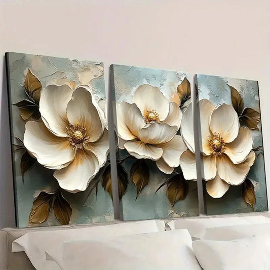 3pcs White Flower Beauty F Wall Art Set Canvas Framed 60x90cm - High Quality Print 100% Australian Made Wall Canvas Ready to Hang