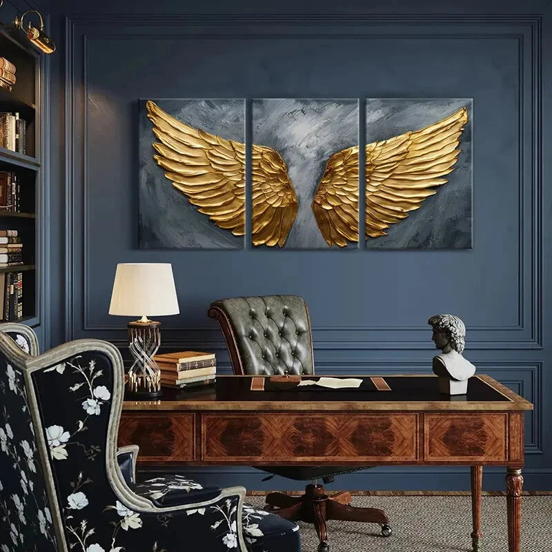 3pcs Golden Wings Art Luxury Poster Metal Print Ready to Hang Art - Bella Home Decor