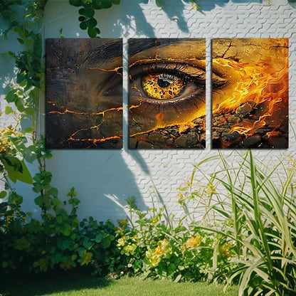 3pcs Vibrant Eye with Fire Illustration Metal Print Ready to Hang Art - Bella Home Decor