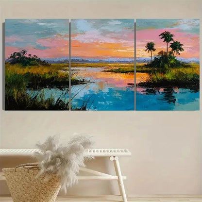 3pcs Wetland Florida Coastal, Sunset Wall Art Set Canvas Framed 60x90cm - High Quality Print 100% Australian Made Wall Canvas Ready to Hang